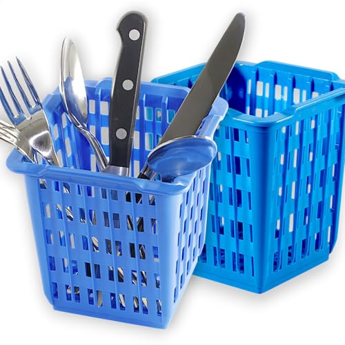 Besteckhalter Set Doppelpack nestbar Besteck Körbchen Köcher rund & viereckig, Kunststoff randverstärkt, konisch, Lochboden vielseitig Besteckkorb für Spülmaschine, Utensilienhalter für Pinsel Halter von Kerafactum