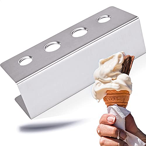 Kerafactum® - Eistütenhalter Waffelhalter Eisständer Eishalter Eistüten Eis Waffel Ständer Eiswaffelhalter Eiswaffelständer mit 4 Löcher Edelstahl - ice cream cone stand 27 cm von Kerafactum