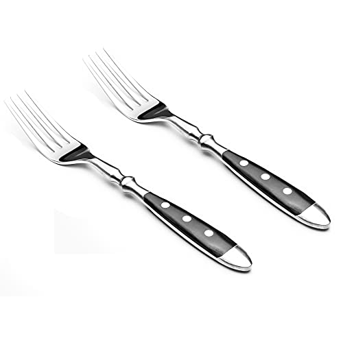 Kerafactum 2 Gabeln Fleischgabel Gabel Essgabeln im Set | Bratengabel für den gedeckten Tisch Tafel 3 Fach genietet Tafelgabel Besteck Griff schwarz | Landhausstil Bistro Set erweiterbar Meat Fork von Kerafactum
