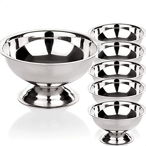 Kerafactum 6 Eisbecher Eisschalen Eispokal EIS Becher | Schale Eisschale runde Form Dessert Schale Ø 9 cm Dessertschale | zum dippen Schüssel für Eiscreme servieren aus Edelstahl | Ice Cream Bowl von Kerafactum