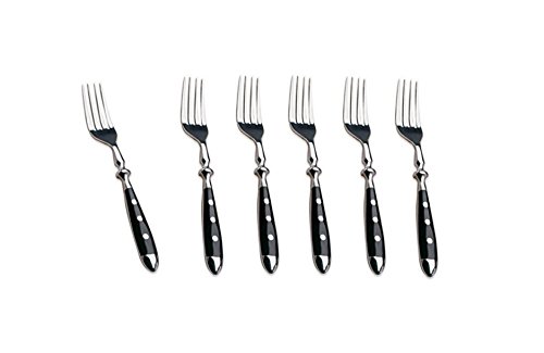 Kerafactum 6 Gabeln Fleischgabel Gabel Essgabeln im Set | Bratengabel für den gedeckten Tisch Tafel 3 fach genietet Tafelgabel Besteck Griff schwarz | Landhausstil Bistro Set erweiterbar meat fork von Kerafactum