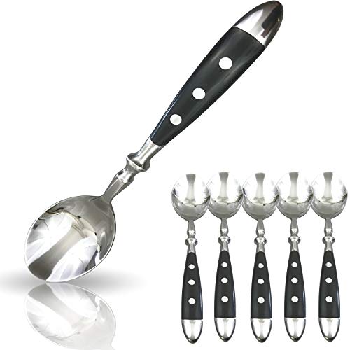 Kerafactum 6 Löffel Suppenlöffel Loeffel Set Tafellöffel für Suppen | Eintöpfe Speiselöffel genietet Edelstahl Besteck mit schwarzen Griffen im Landhausstil | Bistro Set erweiterbar table spoon von Kerafactum