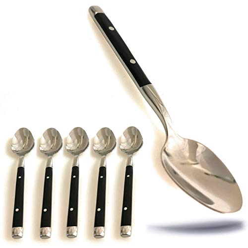 Kerafactum 6 Löffel Suppenlöffel Loeffel Set Tafellöffel für Suppen Menülöffel Speiselöffel genietet Edelstahl Besteck Schwarze Griffe Landhausstil Bistro erweiterbar Table Spoon Campingbesteck von Kerafactum