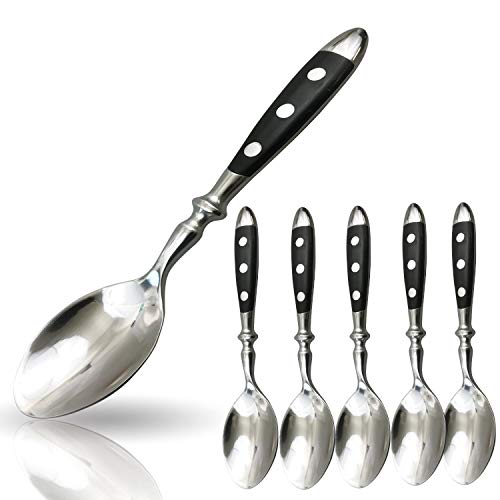 Kerafactum 6 Löffel Teelöffel Kuchenlöffel Loeffel Set Kaffeelöffel für Kuchen Dessert genietet Dessertlöffel Besteck mit schwarzen Griffen Landhausstil Eislöffel erweiterbar Coffee Spoon von Kerafactum