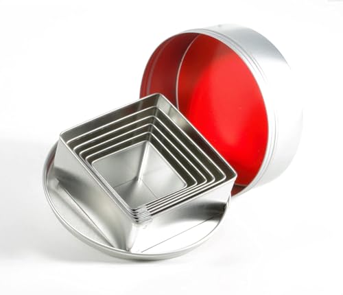 Kerafactum 6-teiliges Set Ausstechformen eckig | Plätzchen- & Keksausstecher aus Weißblech | Keks Ausstecher Perfekt für Kekse, kleine Kuchen & Torten | Inkl. Aufbewahrungsdose rund von Kerafactum