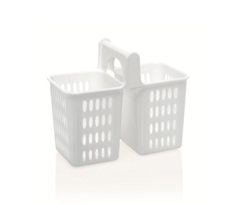 Kerafactum Besteckkorb Spülkorb Korb für Bestecke und Kleinteile | Spülmaschine Spülmaschinenkorb universal Besteckköcher Besteckbecher eckig weiß | 2 Fächer grobmaschig cutlery basket BPA free von Kerafactum