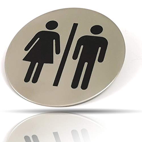 Kerafactum Damen Herren WC Schild Mixed Herrentoilette Damentoilette Toilette Toilettenhinweis Hinweisschild Türschild Toiletten Rund Edelstahl Matt Pictogramm rundes Schild Selbstklebend Aufkleber von Kerafactum