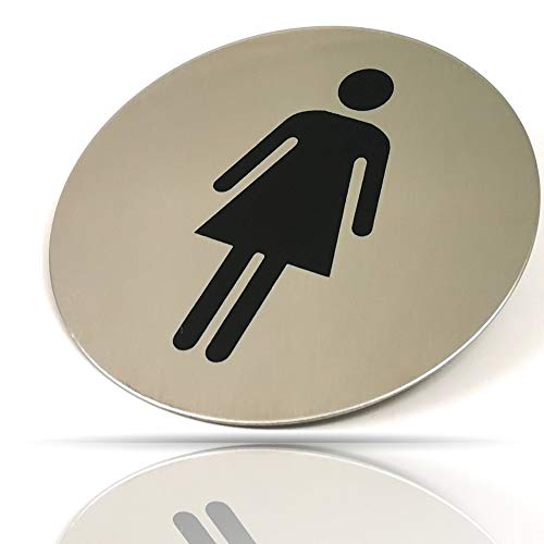 Kerafactum Damen WC Schild Woman Frauen Damenklo Damentoilette Toilettenhinweis Hinweisschild Türschild Toiletten Rund aus Edelstahl Matt glänzend Pictogramm rundes Schild Selbstklebend Aufkleber von Kerafactum