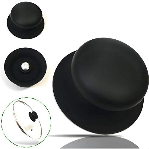 Kerafactum Ersatzgriff für Glasdeckel 2X robuster Pfannengriff Deckelknopf Austausch Topf Griff Knauf Topfdeckel Universalgriff silikoniert Black Topfdeckelgriff Deckelgriff Ersatz Pfannen Deckel von Kerafactum