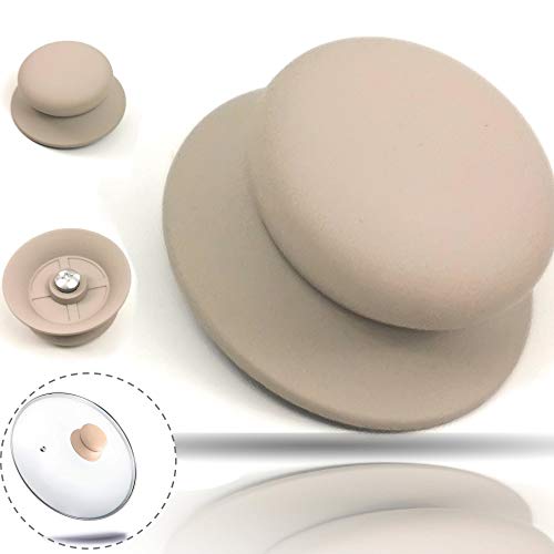 Kerafactum Ersatzgriff für Glasdeckel 2X robuster Pfannengriff Deckelknopf Austausch Topf Griff Knauf Topfdeckel Universalgriff silikoniert beige Topfdeckelgriff Deckelgriff Ersatz Pfannen Deckel von Kerafactum