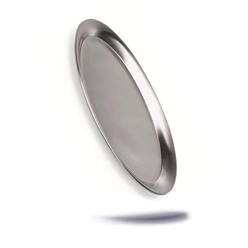 Kerafactum Oval Serviertablett Servierplatte Tablett aus Edelstahl 33,0 cm matt poliert mit gebördeltem Rand klein zum servieren Spülmaschinenfest - Service Tray von Kerafactum