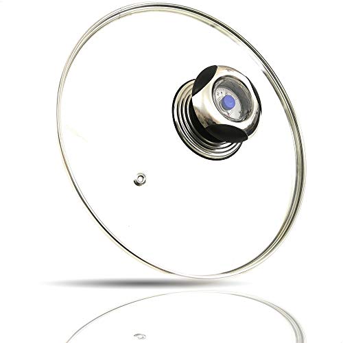 Kerafactum Topfdeckel Glasdeckel mit Thermometer im Griff | Pfannendeckel Universaldeckel Glas Deckel für Topf & Pfanne | Qualitätsglas mit Dampfloch Edelstahlrand schonend Temperatur Garen | 14 cm von Kerafactum