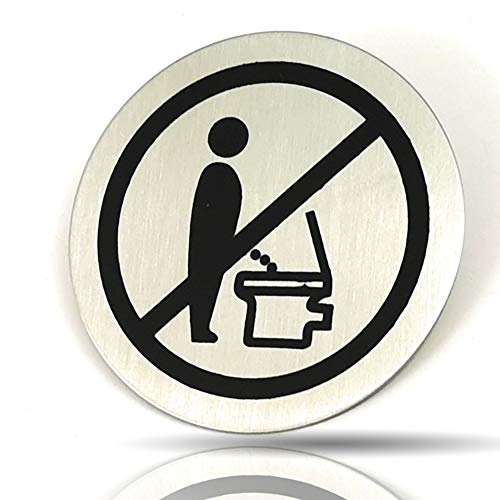 Kerafactum WC Schild im Sitzen pinkeln Bitte setzen Toilettenhinweis Hinweisschild Türschild Toiletten Rund aus Edelstahl Matt glänzend Pictogramm rundes Schild Selbstklebend Toilette Hinweis von Kerafactum