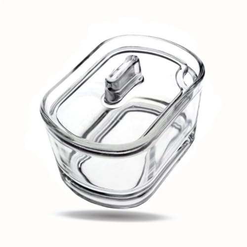 Kerafactum Zuckerdose aus Glas hochwertige klassische Dose Zuckerschale Zuckerbox mit Deckel und Griff Zuckerglocke für Würfelzucker Konfekt transparent oval Konfektschale Konfekt Löffelaussparung von Kerafactum