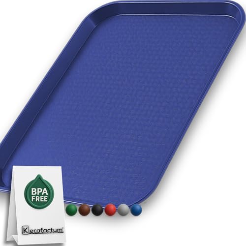 Serviertablett Kunststoff Blau – 41,5 x 31 cm – Robustes Tablett rechteckig für Kantine, Fastfood & Gastronomie – rutschfest – stapelbar – spülmaschinengeeignet – Mehrweg Tablett von Kerafactum
