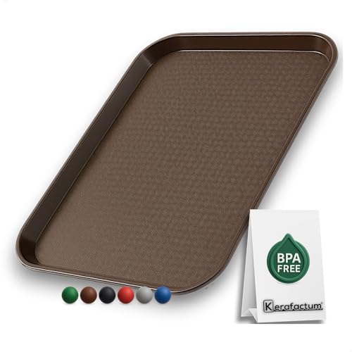 Serviertablett Kunststoff Braun – 35 x 27 cm – Robustes Tablett rechteckig für Kantine, Fastfood & Gastronomie – rutschfest – stapelbar – spülmaschinengeeignet – Mehrweg Tablett von Kerafactum