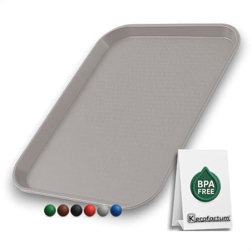 Serviertablett Kunststoff Grau – 35 x 27 cm – Robustes Tablett rechteckig für Kantine, Fastfood & Gastronomie – rutschfest – stapelbar – spülmaschinengeeignet – Mehrweg Tablett von Kerafactum
