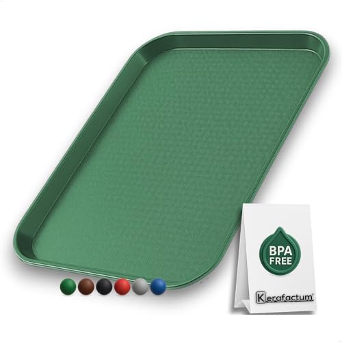 Serviertablett Kunststoff Grün – 35 x 27 cm – Robustes Tablett rechteckig für Kantine, Fastfood & Gastronomie – rutschfest – stapelbar – spülmaschinengeeignet – Mehrweg Tablett von Kerafactum