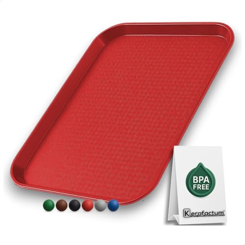 Serviertablett Kunststoff Rot – 41,5 x 31 cm – Robustes Tablett rechteckig für Kantine, Fastfood & Gastronomie – rutschfest – stapelbar – spülmaschinengeeignet – Mehrweg Tablett von Kerafactum