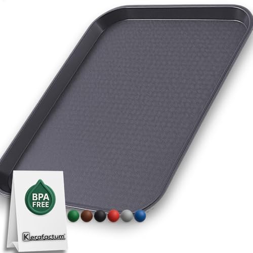 Serviertablett Kunststoff Schwarz – 41,5 x 31 cm – Robustes Tablett rechteckig für Kantine, Fastfood & Gastronomie – rutschfest – stapelbar – spülmaschinengeeignet – Mehrweg Tablett von Kerafactum