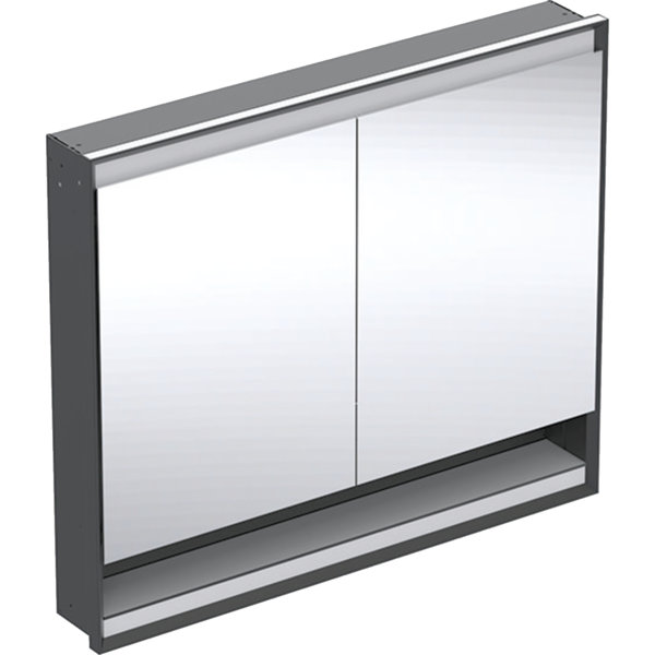 Geberit ONE Spiegelschrank mit ComfortLight, 2 Türen, Unterputzmontage, mit Nische, 105x90x15cm, 505.824.00., Farbe: schwarz matt / Aluminium pulverbeschichtet von Keramag GmbH