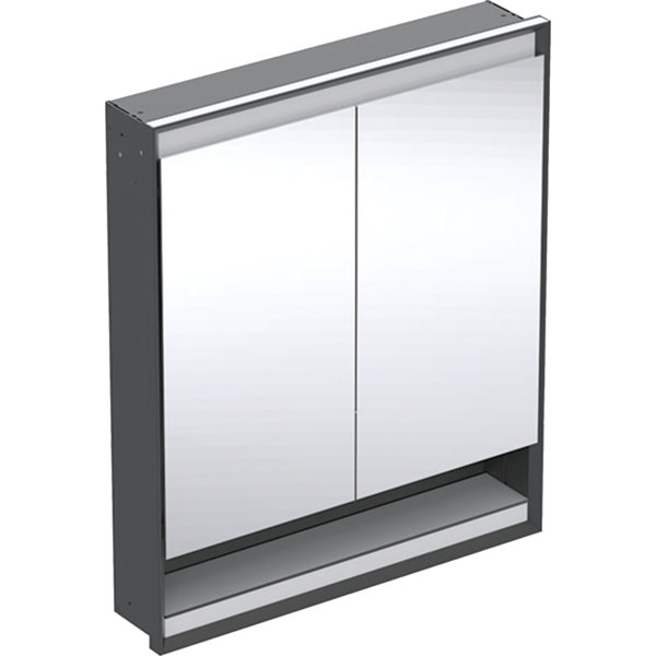 Geberit ONE Spiegelschrank mit ComfortLight, 2 Türen, Unterputzmontage, mit Nische, 75x90x15cm, 505.822.00., Farbe: schwarz matt / Aluminium pulverbeschichtet von Keramag GmbH