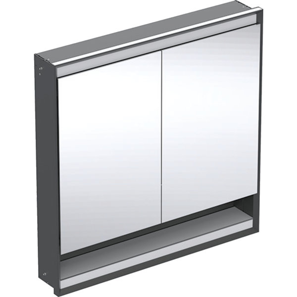 Geberit ONE Spiegelschrank mit ComfortLight, 2 Türen, Unterputzmontage, mit Nische, 90x90x15cm, 505.823.00., Farbe: schwarz matt / Aluminium pulverbeschichtet von Keramag GmbH