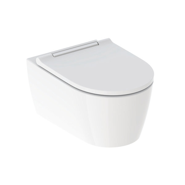 Geberit One Wand-WC Tiefspüler wandhängend, TurboFlush, mit WC-Sitz mit Absenkautomatik, Farbe: Keramik weiss/KeraTect, Designabdeckung hochglanz verchromt von Keramag GmbH