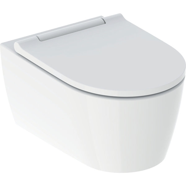 Geberit One Wand-WC Tiefspüler wandhängend, TurboFlush, mit WC-Sitz mit Absenkautomatik, Farbe: Keramik weiss matt, Designabdeckung hochglanz verchromt von Keramag GmbH