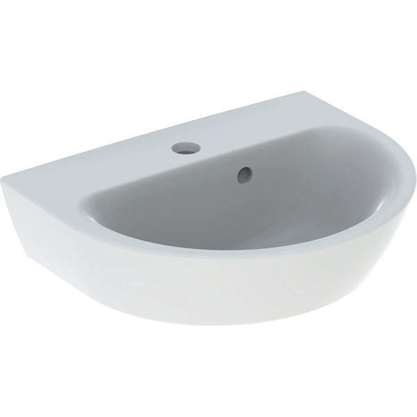 Geberit Renova Handwaschbecken, 1 Hahnloch, asymmetrischer Überlauf, Breite: 45cm, Farbe: Weiß von Keramag GmbH