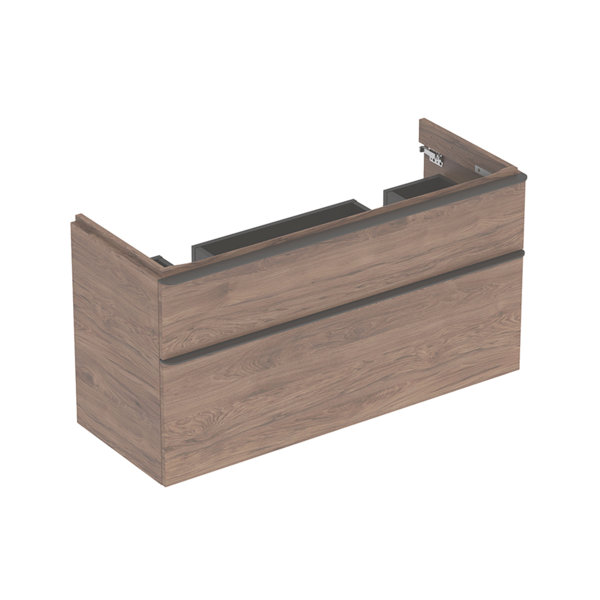 Geberit Smyle Square Waschtischunterschrank für Doppelwaschtisch, 500356, 1184x617x470mm, mit 2 Schubladen, Farbe: Nussbaum hickory /Melamin Holzstruktur von Keramag GmbH