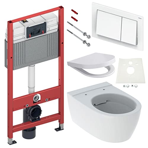 TECE Vorwandelement mit ICON Wand WC, Spülrandlos mit LotusClean Beschichtung, Absenkautomatik, Drückerplatte, WC Deckel von Keramag