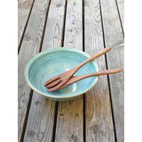 Schüssel Groß, Türkis Mit Goldrand, Salatschale, Getöpfert, Handgefertigt von KeramiKascha