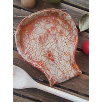 Löffelablage Kochen Backen Keramik Handgemacht Arbeitsplatte Hygiene Sauberkeit Pause Ruhe Löffelform Rund Tropfen Rot Struktur Dekoration von KeramikArtAnnett