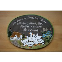 Keramikschild Türschild Gänse Mit Bauernhaus von KeramikBottke