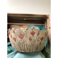 Pflanzschale Mit Roten Blumen von KeramikEmotion
