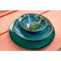 Keramikliebeportugal Keramik Teller - 4-Teiliges Set Geschirr Grün Geschenk Handgefertigte Aus Portugal von KeramikLiebePortugal
