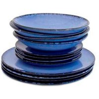 Keramikliebeportugal Keramik Teller Aus Portugal I 12 Teiliges Set Schwarz Blau Grün Creme Geschirr Sets Stonware von KeramikLiebePortugal