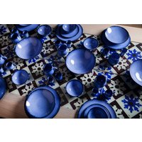 Geschirr Sets I Keramik Teller Set Blau 4 Personen 16 Teile | Handgemachte Stoneware Porzellan von KeramikLiebePortugal