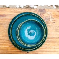 Teller Tief 4Er Set Schwarz Grün Blau | Keramik Aus Portugal I Geschirr Sets 4 Personen Pasta Suppenteller Weihnachtsgeschenk von KeramikLiebePortugal