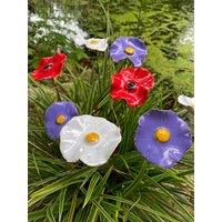 10 Keramikblumen "Mohnschein " Violett/Rot/Weiß von KeramikPetraBottke