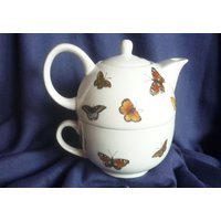 Teekanne Mit Tasse Als Set Schmetterlinge, Tee, Frühstück, Unikat von KeramikarteSigrun