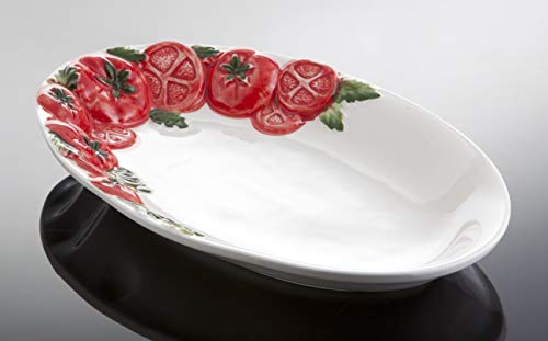 Bassano Ausgefallene italienische Keramik, ovale Tomaten Caprese Servierplatte 30x19 Rosso von Keramikpool