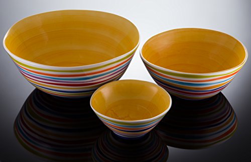 Bassano Ausgefallene italienische Keramik 3 teiliges Schalen Set mit Streifen gelb 30-23-16 von Keramikpool