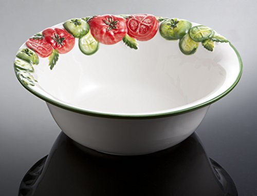 Bassano Ausgefallene italienische Keramik "Mega" große runde Tomaten Schüssel-Schale "Rosso/Verde" 34x11 von Keramikpool