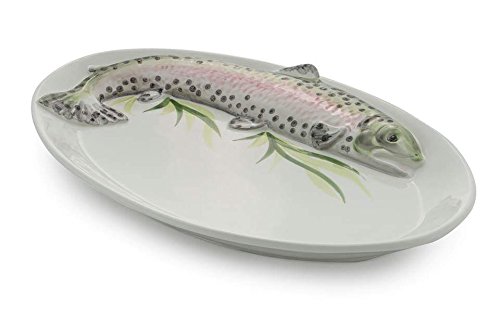 Bassano Ausgefallene italienische Keramik große ovale Fisch- Servierplatte Trota Forelle 46x30x,4,5 von Keramikpool