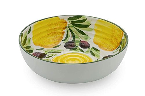 Bassano Ausgefallene italienische Keramik runde Salat-Obst- Schale Zitronen- Oliven bemalt 29x9 von Keramikpool