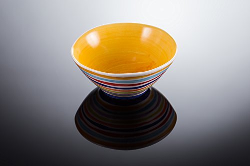 Bassano Ausgefallene italienische Keramik runde Schale mit Streifen S gelb 16x7 von Keramikpool