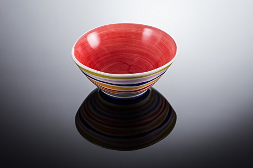 Bassano Ausgefallene italienische Keramik runde Schale mit Streifen S rot 16x7 von Keramikpool