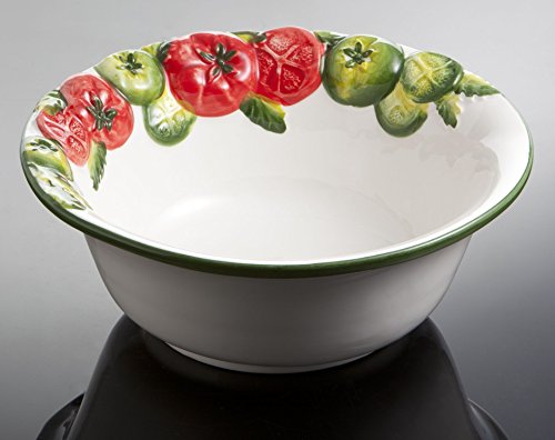Bassano Ausgefallene italienische Keramik runde Tomaten Salat-Schüssel-Schale Rosso/Verde 26x9 von Keramikpool